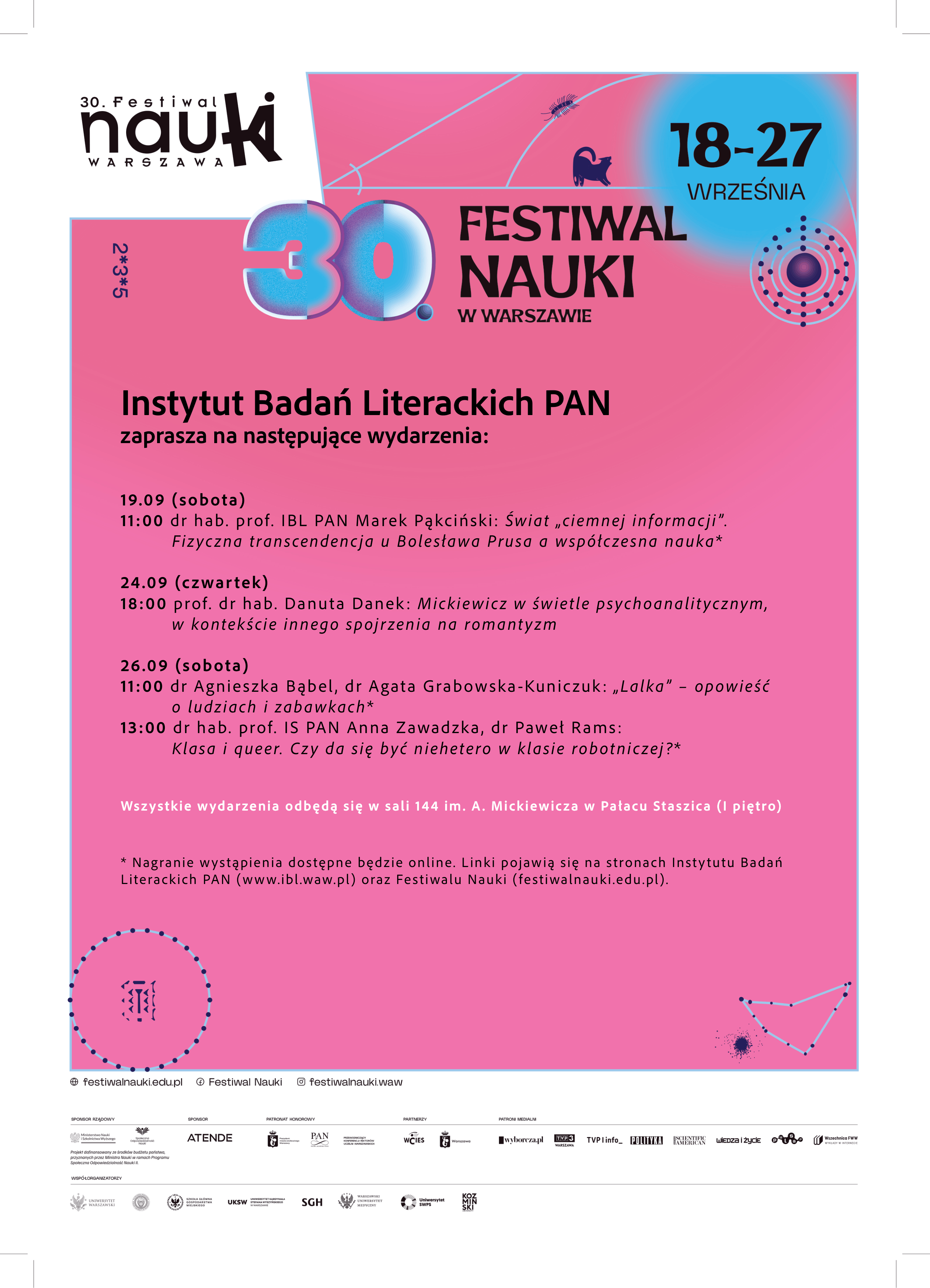 Wydarzenia organizowane w ramach 30. Festiwalu Nauki